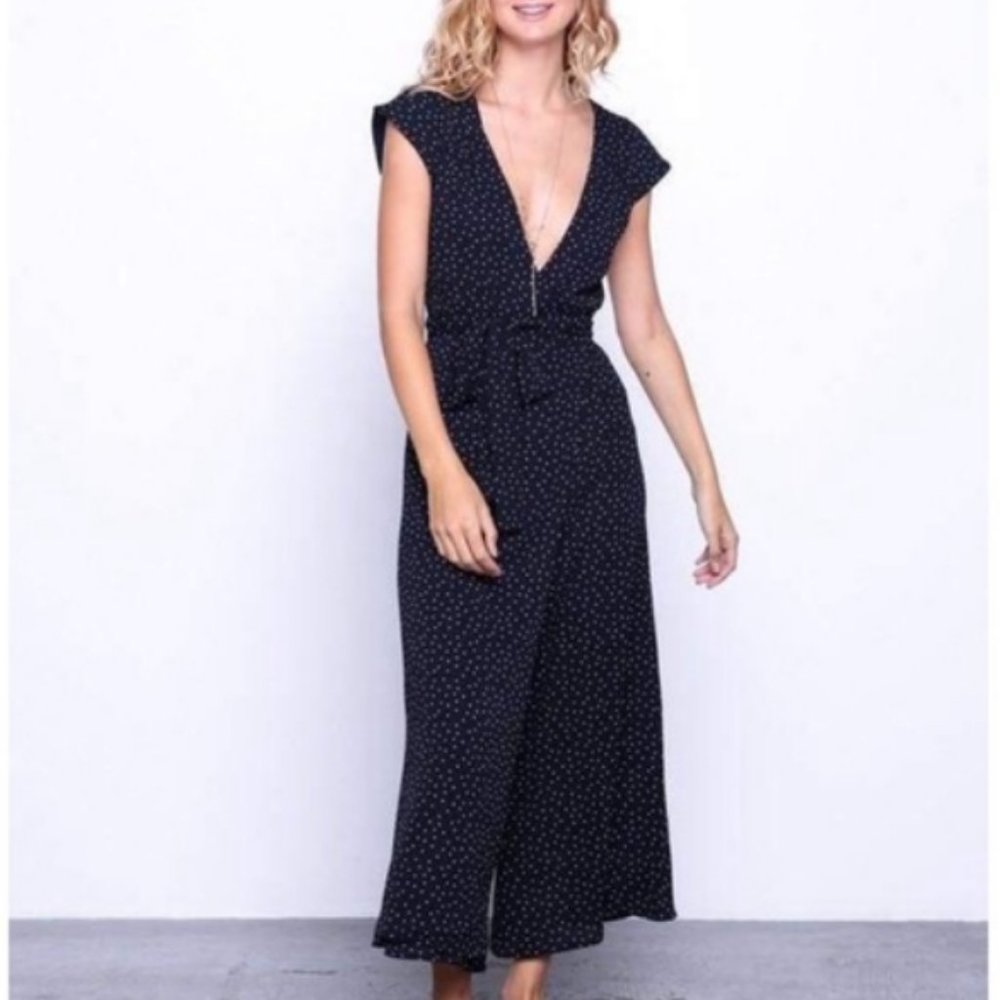 Grade & Gather Navy Dot Wrap Jumpsuit